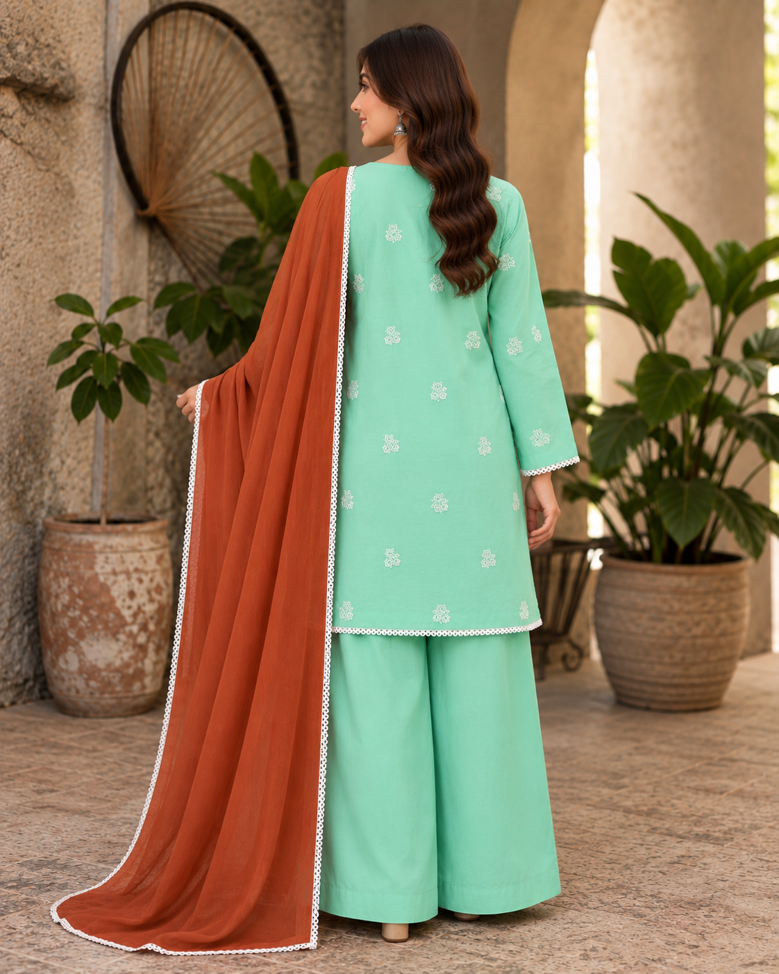 Shabnam — morning dew Embroidered Cotton Festive Suit, Ready to Wear