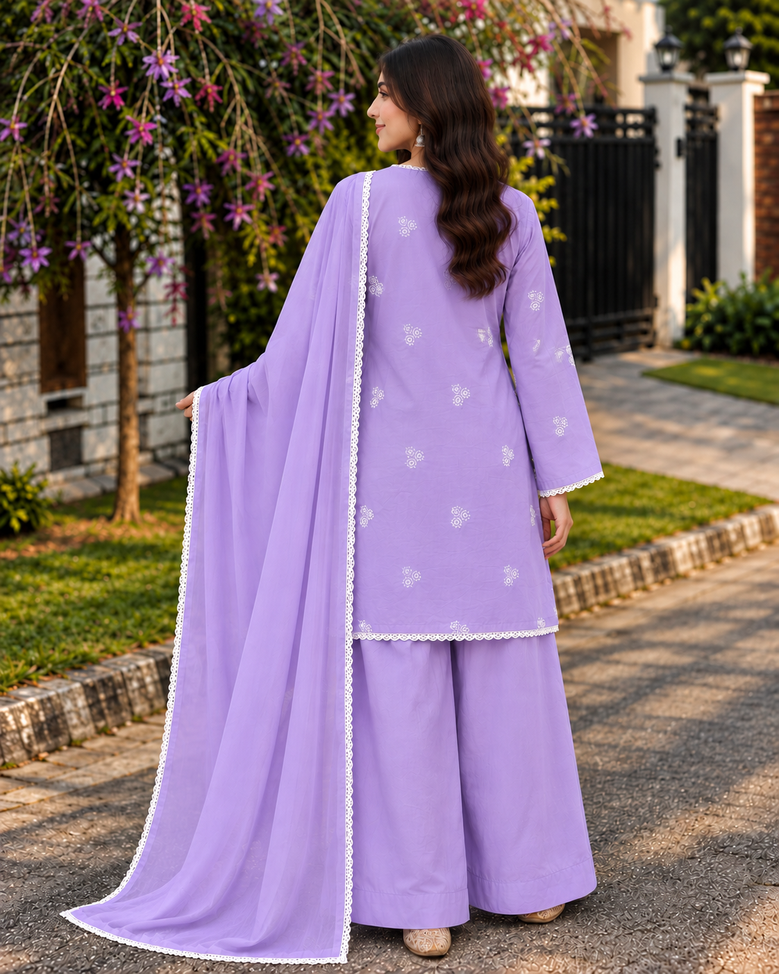 Shabnam — morning dew Embroidered Cotton Festive Suit, Ready to Wear
