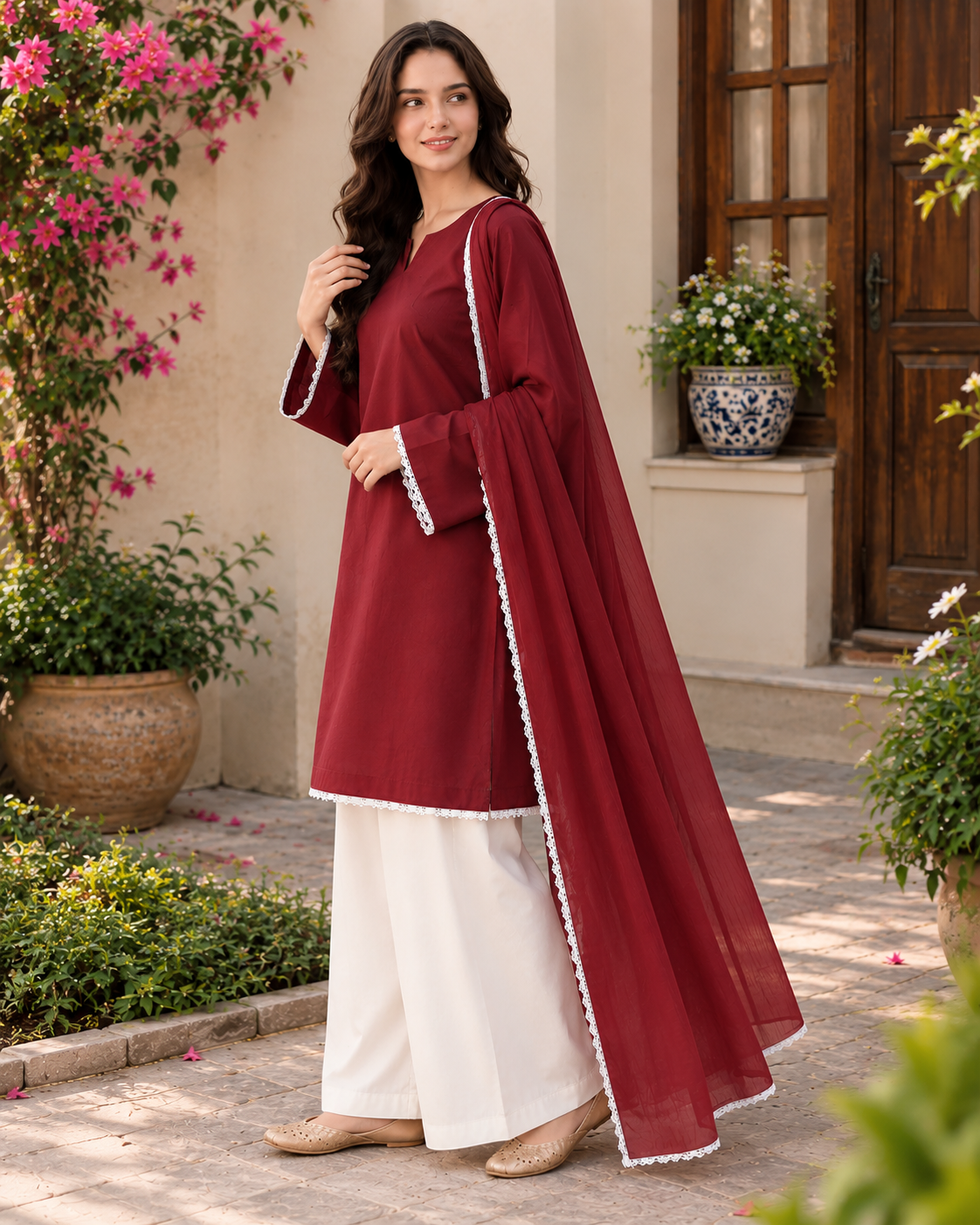 Wine & White Palazzo Suit, Ready to Wear