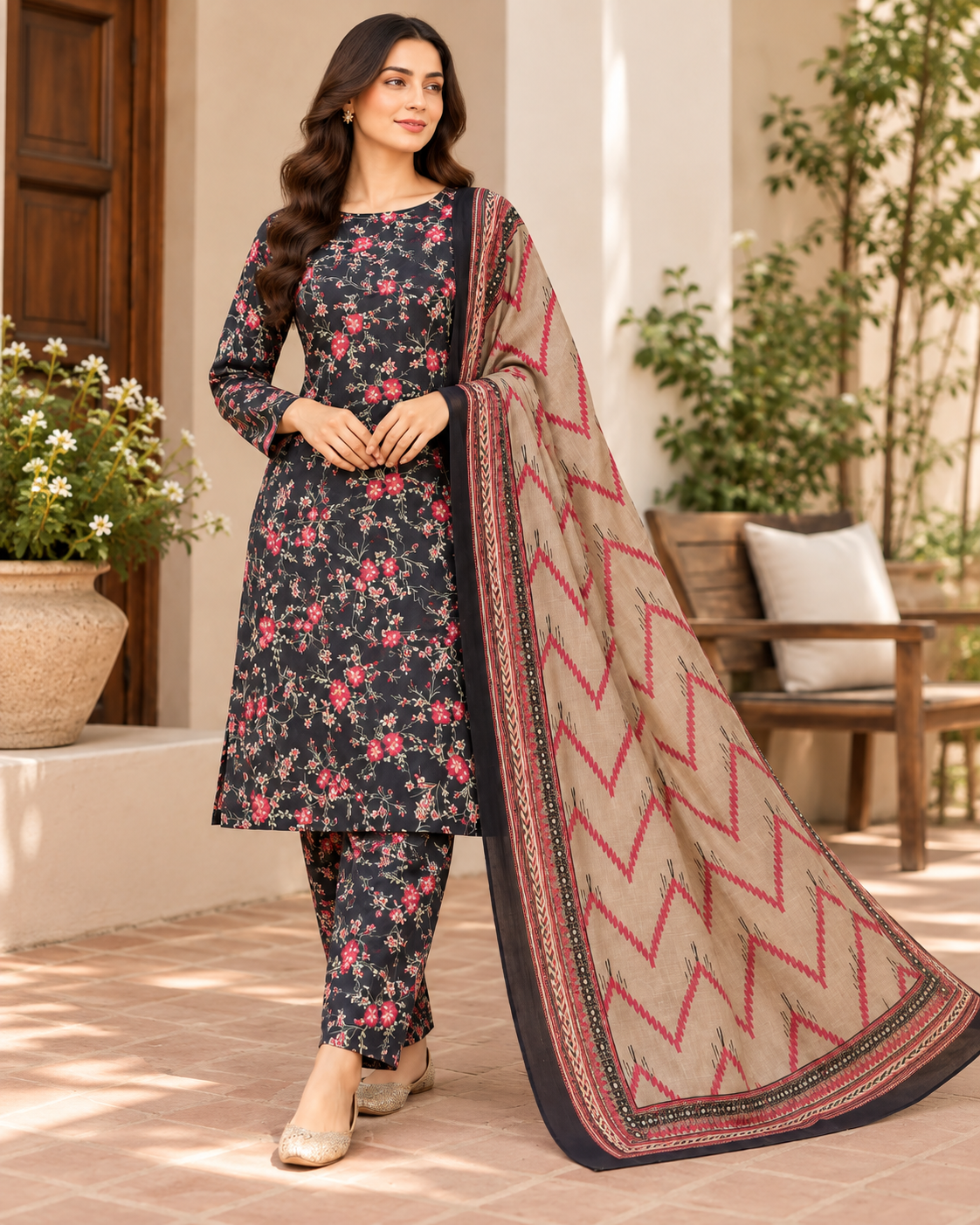 “Gulbahar Khaddar 3-Piece Unstitched Suit”