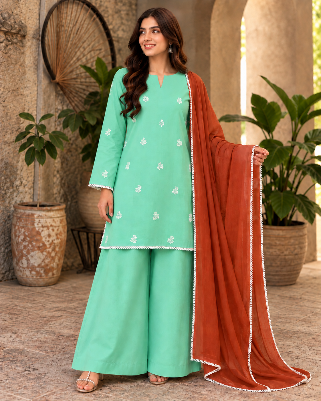 Shabnam — morning dew Embroidered Cotton Festive Suit, Ready to Wear