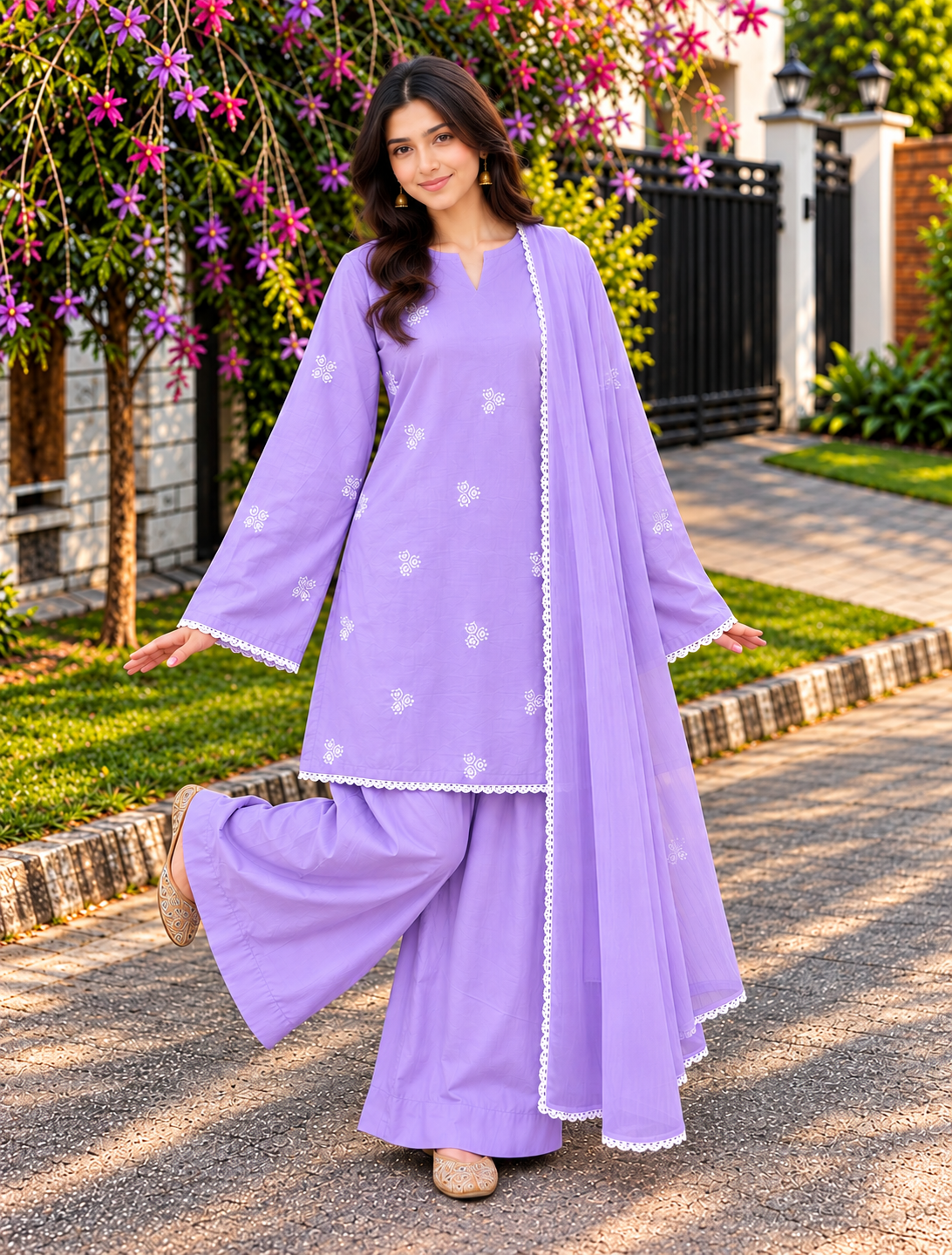 Shabnam — morning dew Embroidered Cotton Festive Suit, Ready to Wear