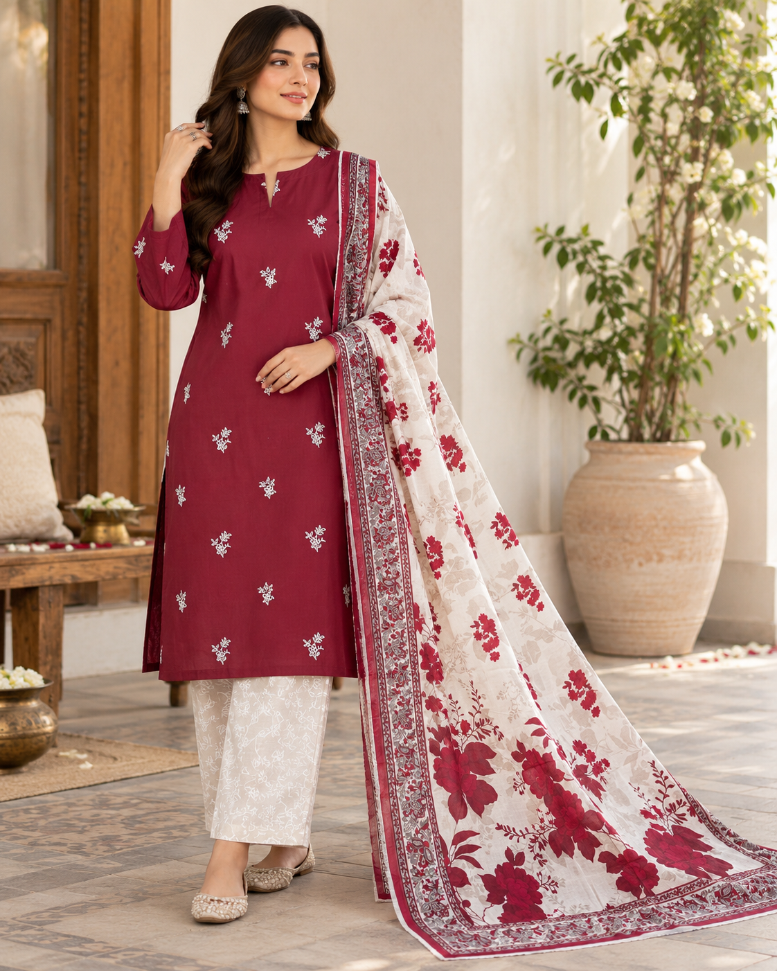 Ivory Bloom – 3-Piece Embroidered Lawn Suit